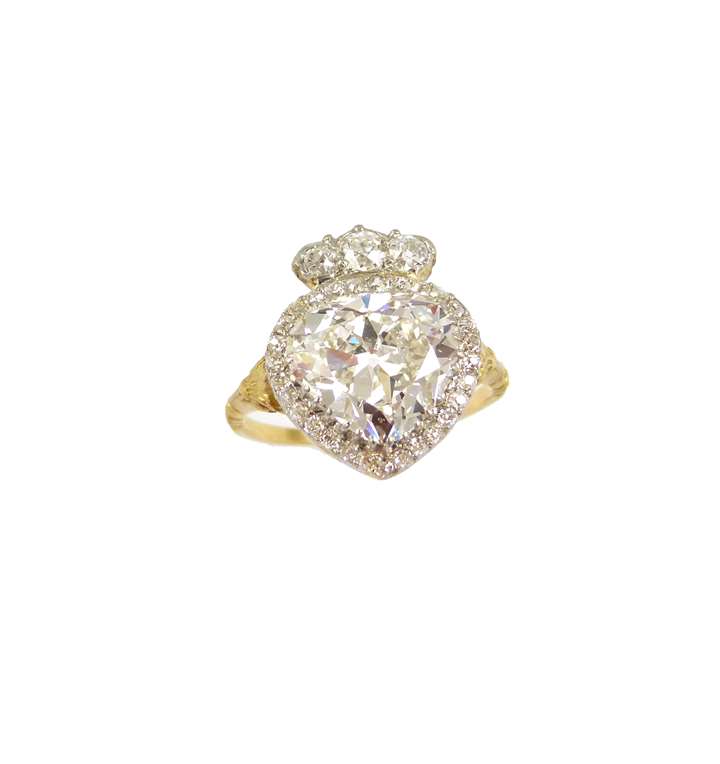 Antique diamond heart cluster and coronet ring, the principal heart shaped diamond 3.50ct